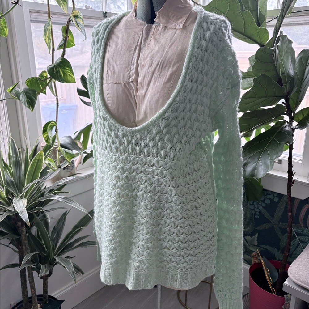 Free People Mint Green Crochet Scoop-Neck Sweater